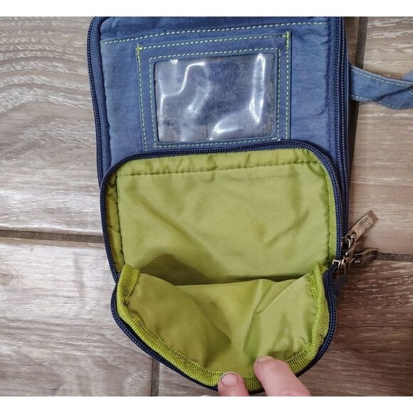 Baggalini Gray Crossbody Bag Multi Pocket & Zip, Adjustable Strap Green Lining - Picture 6 of 7